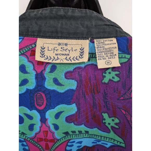 Embroidered Blazer Jacket Women Size 1X Open Front Boho Geometric Patchwork Art - Picture 8 of 16